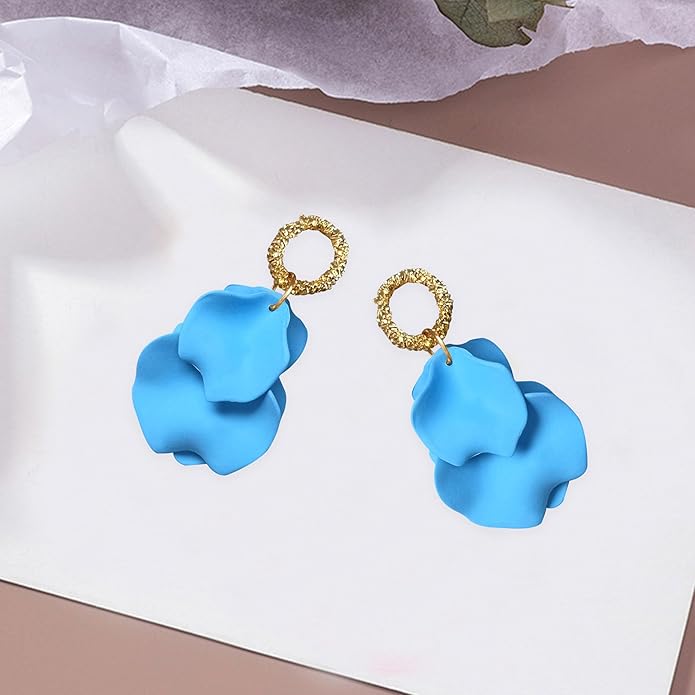 Anmpab Statement Matte Rose Flower Petal Stud Earrings for Women Dangly Floral Petal Earrings Jewelry Accessories Romantic Gifts for Her Women