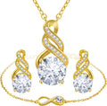 Jewelry Sets for Women-18K Gold Plated Dainty Birthstone Pendant,Trendy Necklace Earrings Infinity Bracelets Set,Ideal Jewelry Gifts for Her Mom