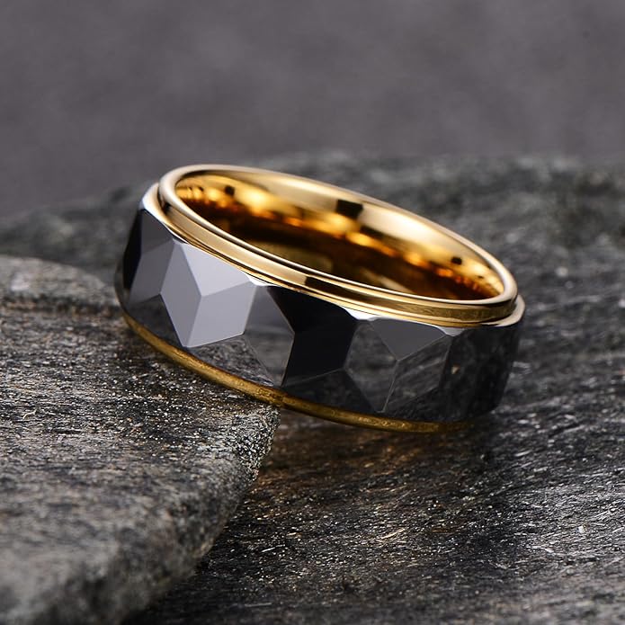 Architect Series: Faceted Prism Band | 8mm Wide Two-Tone Tungsten Wedding Ring