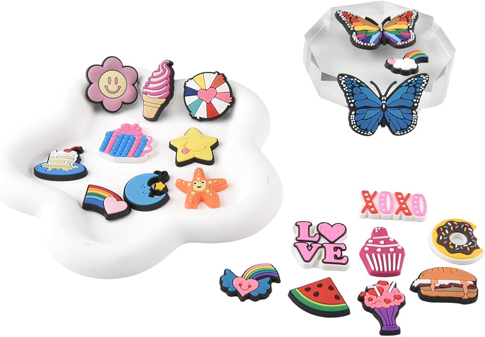 20PCS Cute Shoe Charms for Girls Teens - PVC Flower, Rainbow, Dessert Shoe Clips Decorations for Holely Shoes, Sneakers, Casual Footwear