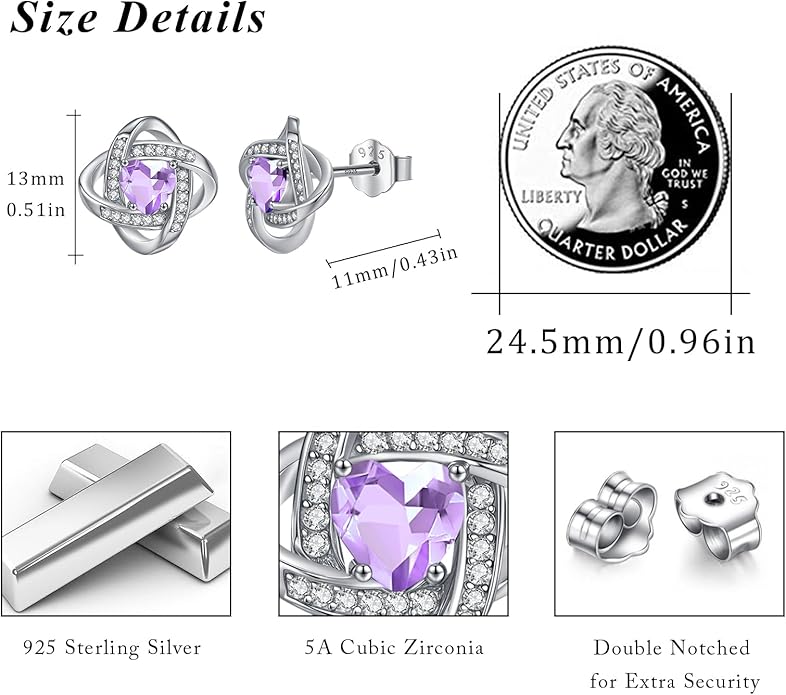 MEDWISE 925 Sterling Silver Birthstone Stud Earrings for Women Birthday Jewelry Gifts for Daughter Mother Women Valentines Day Gifts for Her