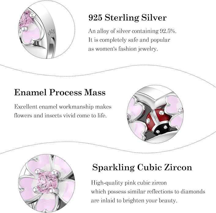 JIAYIQI Heart Love Charms for Mom Grandma Daughter Sister Friend Wife Fit Bracelet 925 Sterling Silver Daisy Ladybug Charm Bead Valentine's Day Mother's Day Birthday Christmas Jewelry for Women