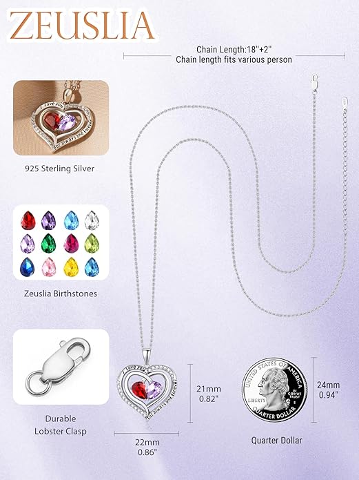 Valentine's Day Gifts for Wife 925 Sterling Silver Double Birthstone Pendant Necklaces I Love You for Always and Forever Necklace Anniversary Birthday Gifts for Wife Girlfriend Mom Her