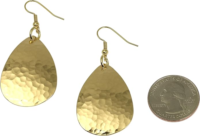 Medium Hammered Tear Drop Nu Gold Brass Earrings By John S Brana Handmade Jewelry Brass Earrings