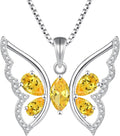 YL Women's Butterfly Necklace 925 Sterling Silver Flower Rose Pendant Birthstone Halo Jewelry