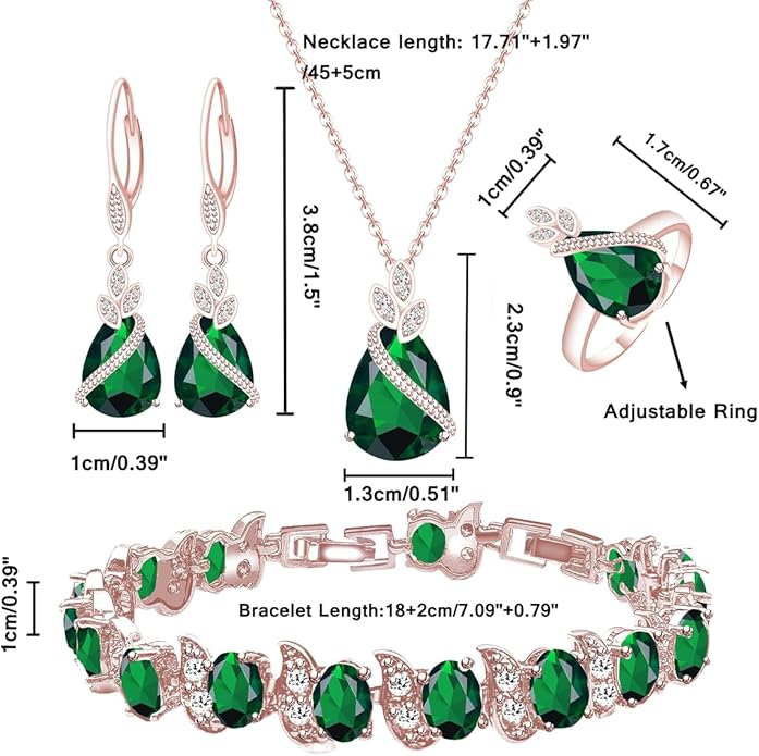 LMXXVJ Jewelry Set for Women,Teardrop Cubic Zirconia Necklace Earrings Adjustable Ring Bracelet Jewelry Set Formal Jewelry Gift