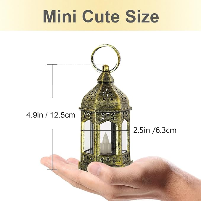 Mini Lantern with Flickering LED Candles Set of 20, Hewory Gold Vintage - Image 2