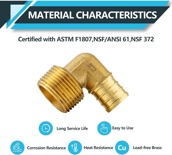 30Pack Seelink PEX Fittings, Pex 3/4" x 1/2" Male Threaded NPT Elbow | Brass - Image 3