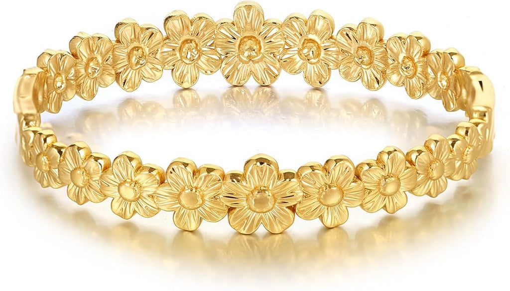 hotoo Flower Bangle Bracelets for Women Cute Stackable Stainless Steel Cuff Bracelet Mother Daughter Sister