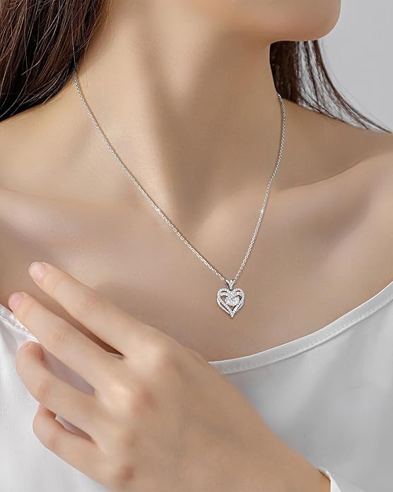 Moissanite Heart Necklace Gifts for Women, Engraved 'I LOVE YOU' Gift for Her, 18K Gold Vermeil 925 Sterling Silver Dainty Pendant Eternity Love Jewelry Gifts for Christmas, Anniversary, Birthday, Wedding - to My Wife, Mom
