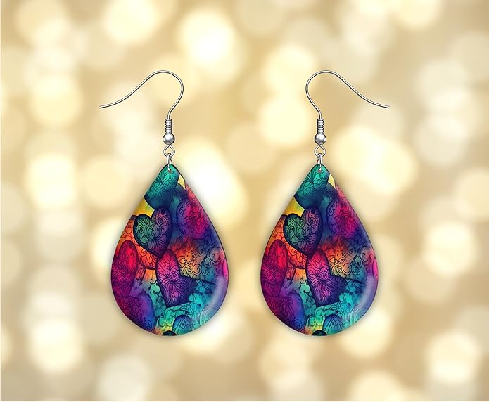 Teardrop Wood Earrings Light Weight Printed Image Dangle Jewelry, Fun and Funky