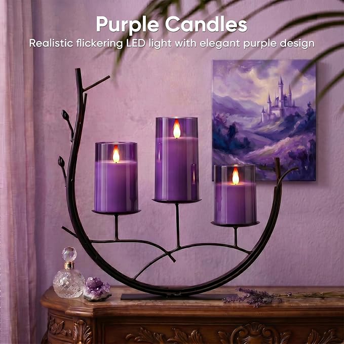 Homemory Purple Flameless Candles, Flickering Battery Operated LED Pillar - Image 3