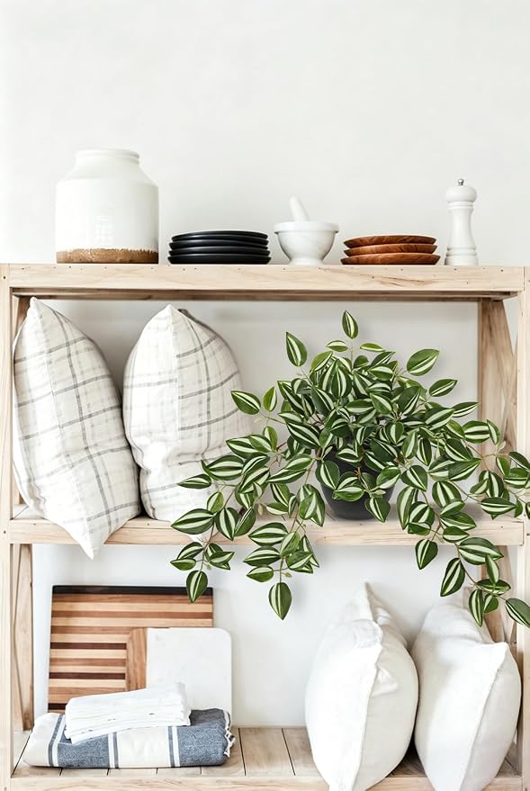 Briful Artificial Potted Plant Indoor, 19.6" Faux Watermelon Peperomia Trailing - Image 5