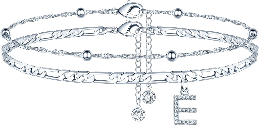 Ursteel Ankle Bracelets for Women, 14K Gold Plated Dainty Layered Chain CZ Initial Anklets Summer Jewelry Gifts for Women