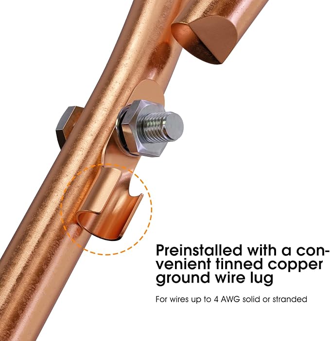 Portable Grounding Rod with 10' Long Flexible Bonding Wire with Copper Clip - Image 3