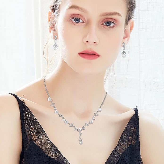 Hadskiss Jewelry Set for Women, Necklace Dangle Earrings Bracelet Set with White AAA Cubic Zirconia, Allergy Free Wedding Party Jewelry for Bridal Bridesmaid