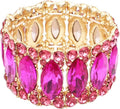 Women’s Elegant Wedding Bridal Crystal Double Row Marquise-Shape Leaf Stretch Bangle Bracelet Bride Jewelry for Women