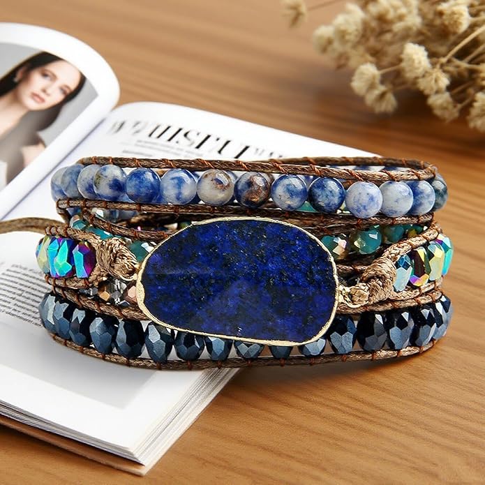 ZOSOJONA Women Wrap Bracelets Boho Natural Stone Jasper Turquoises Strand Bracelet Jewelry Collection
