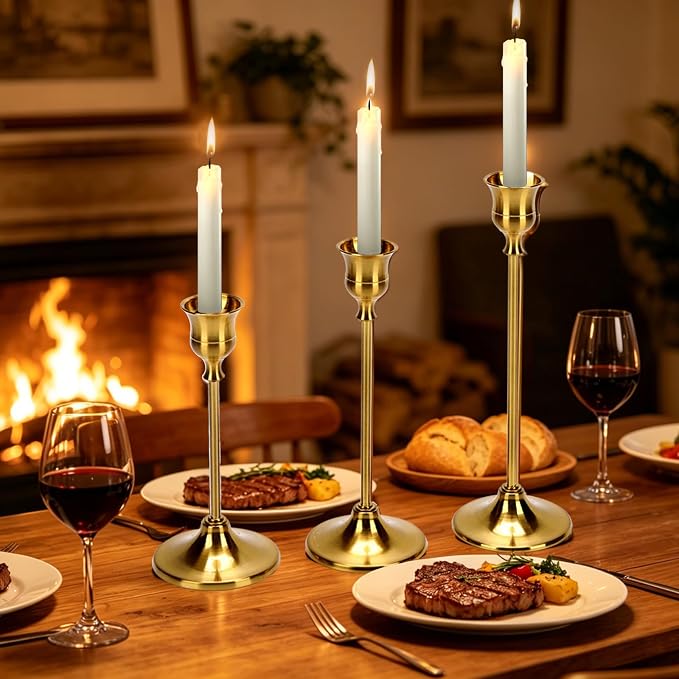 48PCS Brass Gold Taper Candle Holders Set, Centerpiece, Festive Mantel - Image 3