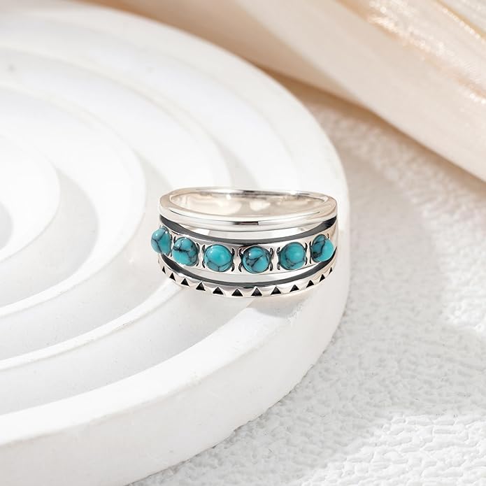 Boho Turquoise Ring for Women Sterling Silver Western Style Statement Ring Bohemian Jewelry Gifts