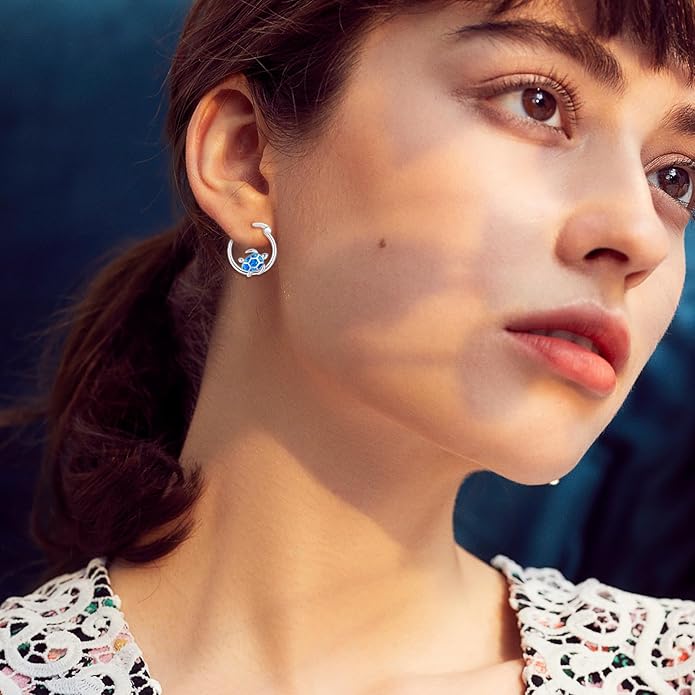 Turtle Earrings for Women S925 Sterling Silver Hawaii Blue Opal Sea Starfish Dangle Earring Tortoise Drop Animal Statement Ocean Summer Beach Vacation Jewelry Mothers Day Christmas Gift