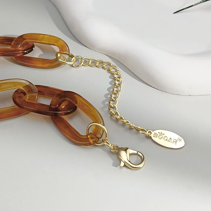 Bocar Acrylic Chunky Statement Necklace for Women Cube Link Chain Collar Necklace and Hoop Earrings Costome Jewelry Set