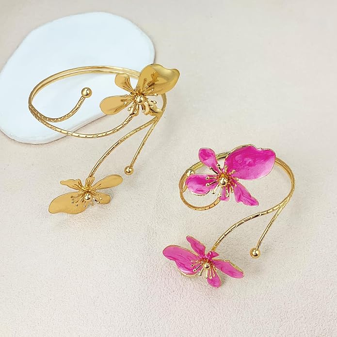 KOLODOGO Arm Cuff Jewelry for Women Upper ArmBand Cuff Bracelet Adjustable Flower Cuff Jewelry Gift for Women