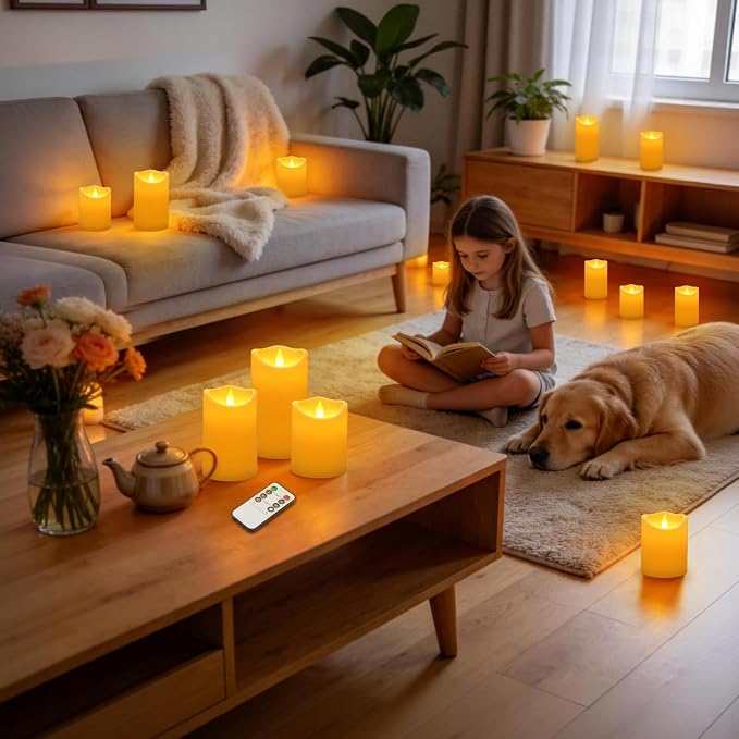Flameless Candles 4" 5" 6" Set of 6 Outdoor Indoor Pillars Battery Operated - Image 7