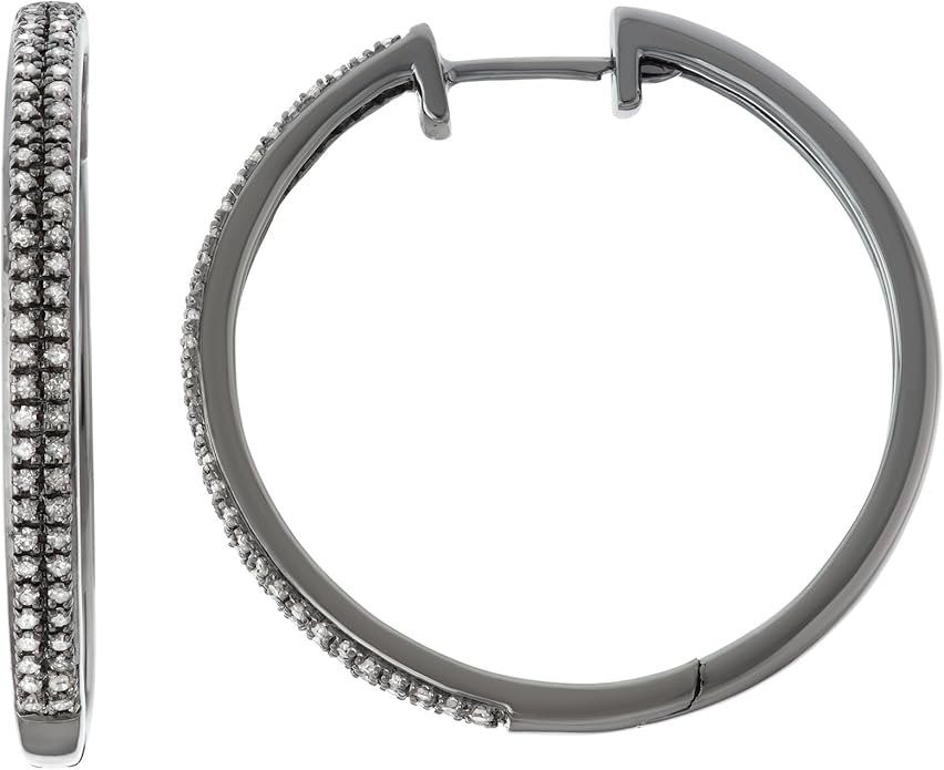 1/2CTTW Two Row Diamond Hoop With All Black Rhodium in Sterling Silver