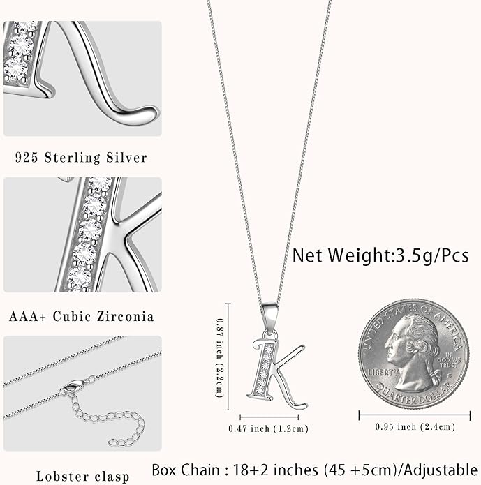 Aurora Tears Letter Necklace Initial 925 Sterling Silver Alphabet Pendant Crystal Name Gift Women Cubic Zirconia Jewelry