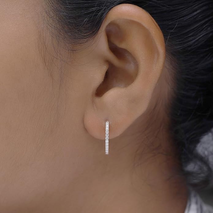 Huggie Hoop Earrings For Women, 0.30 Carat Round Shape Lab Grown Diamond Wedding Bridal Hoop Earrings In 10K Solid Gold Or 925 Sterling Silver Jewelry Gifts For Her (0.30 Cttw)