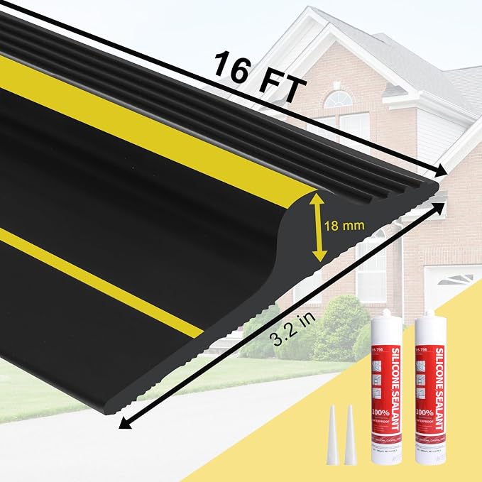 DGSL 16FT Garage Door Threshold Seal, 0.7" Heavy Duty Rubber Door Seal | Bottom - Image 2