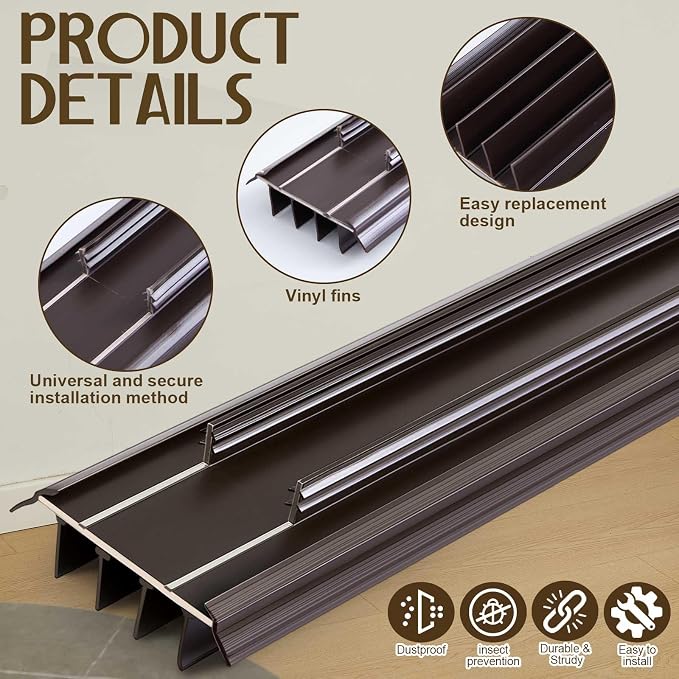 Pushglossy 2 Pcs Kerf Style 36" Door Bottom Seal Threshold Brown | 36" Long 1 - Image 3