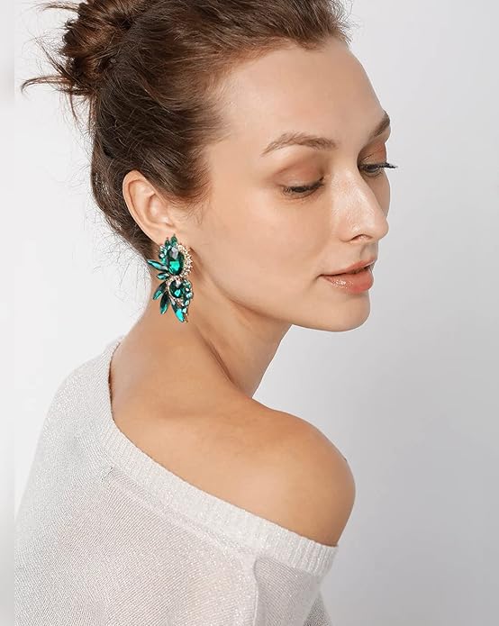 Vintage Rhinestone Statement Earrings Fancy Crystal Cluster Drop Dangle Earrings for Women