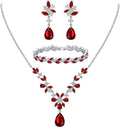 EleQueen Women's Wedding Bridal Jewelry Set for Brides Bridesmaids, Silver/14K Gold/Rose Gold Plated Cubic Zirconia Teardrop Necklace Dangle Earrings Bracelet Sets for Party Prom