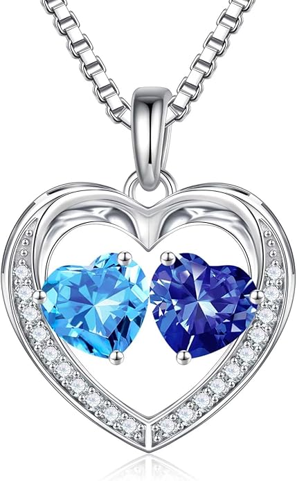 Iefil Valentines Day Gifts for Her - 925 Sterling Silver Heart Birthstone Necklace, Anniversary Birthday Gifts for Women Wife Girlfriend Mom Her