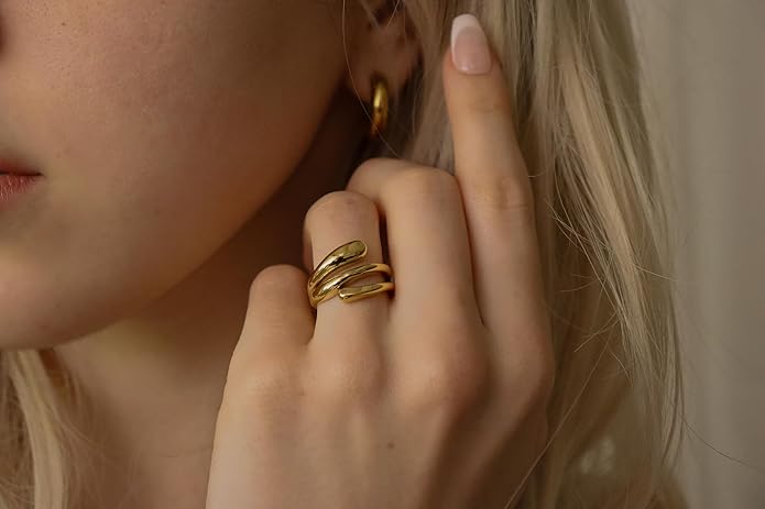 Elegant 18K Gold Plated Stainless Steel Ring – Fine Metal-Plated Jewelry with Durable, Scratch-Resistant Design for Daily Wear & Special Occasions