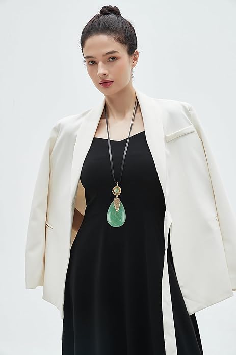 GelConnie Leather Necklace for Women Large Pendant Long Brown Necklace Circle Leather Choker Vintage Sweater Necklace Gold Chunky Boho Necklaces for Women