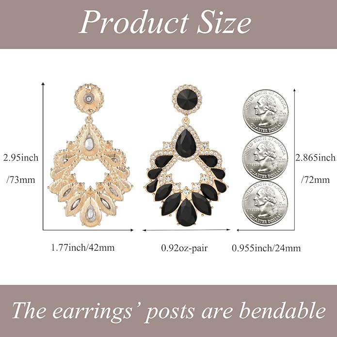 Fashion Rhinestone Statement Drop Dangle Earrings Large Colorful Crystal Chandelier Earrings for Women Bridal Wedding Party Prom