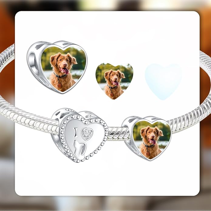 Annmors Personalized Photo Charm for Bracelet Necklaces,925 Sterling Silver Charm Love Heart Shaped Engraved Customize Picture Gift for Birthday Mother's Day Christmas,Bead Charms Jewelry for Women