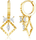 14K Gold Hoop Earrings for Women, 8mm Inner Diameter Huggie Hoops with Heart & Bow CZ Drop, Cubic Zirconia Elegant Dangle Earring, Hypoallergenic Dainty Jewelry, Aretes De Oro Para Mujer 14k