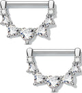 Melighting 2pcs 14G Nipple Rings Surgial Steel 316L Piercing Jewelry Shiny Heart Clear CZ Nipple Bars Rose Gold 14mm