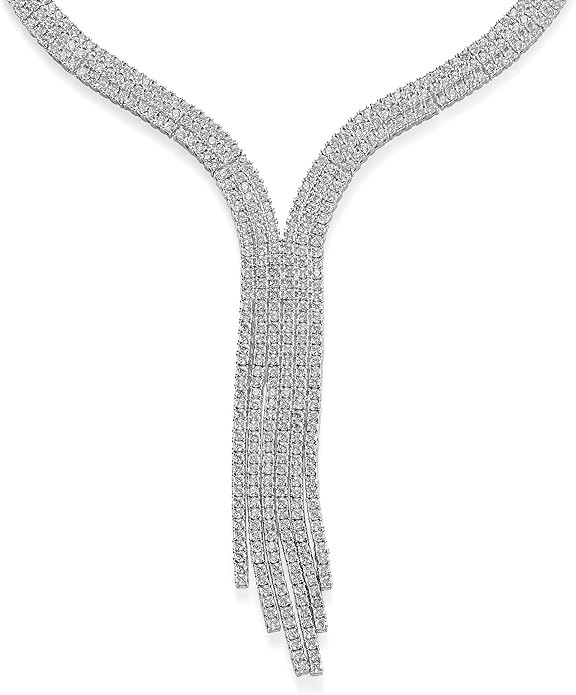 Bridal Jewelry Set Art Deco Vintage Estate Style Cubic Zirconia Marquise Leaf Teardrop AAA CZ Statement Cleavage Choker Necklace & Chandelier Dangle Clip On Or Pierced Earrings For Women Pageant