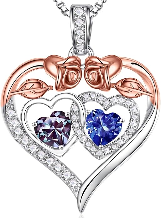 Iefil Valentines Day Gifts for Her - 925 Sterling Silver Rose Heart Necklaces for Women, Anniversary Birthday Gifts for Wife Girlfriend Mom