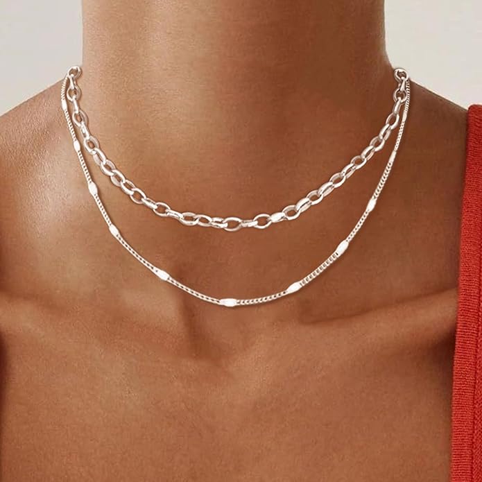 Gold Layered Necklaces for Women 14k Gold Plated Dainty Stackable Choker Necklaces for Women Trendy Layering Chain Cute Pendant Necklace Set Gold Jewelry for Women