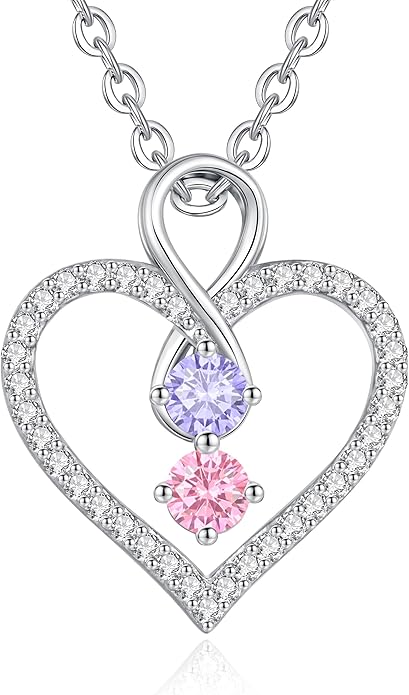 LOUISA SECRET Infinity Double Birthstone Necklace, 925 Sterling Silver Tiny Pendant Heart Necklace for Women Wife Her, Best Jewelry Gift Heart Jewelry Meaningful Gift for Valentine's Day, Christmas, Birthday Anniversary