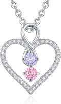 LOUISA SECRET Infinity Double Birthstone Necklace, 925 Sterling Silver Tiny Pendant Heart Necklace for Women Wife Her, Best Jewelry Gift Heart Jewelry Meaningful Gift for Valentine's Day, Christmas, Birthday Anniversary