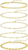 Gold Bracelets Set for Women Non Tarnish Trendy,14K Gold Plated Dainty Stackable Paperclip Cuban Link Chain Bracelets, Simple Cute Cuff Bracelets Jewelry Set Adjustable 7"+2"