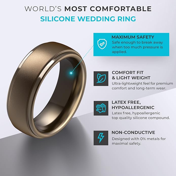 ThunderFit Silicone Rings for Men - 7 Rings / 4 Rings / 1 Ring Step Edge Rubber Wedding Bands 10mm Wide - 2.5mm Thick