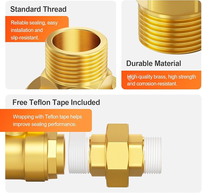GASHER 2PCS 3/4" MNPT Brass Union Pipe Fitting | 3/4 Inch Male x 3/4 Inch Male - Image 4